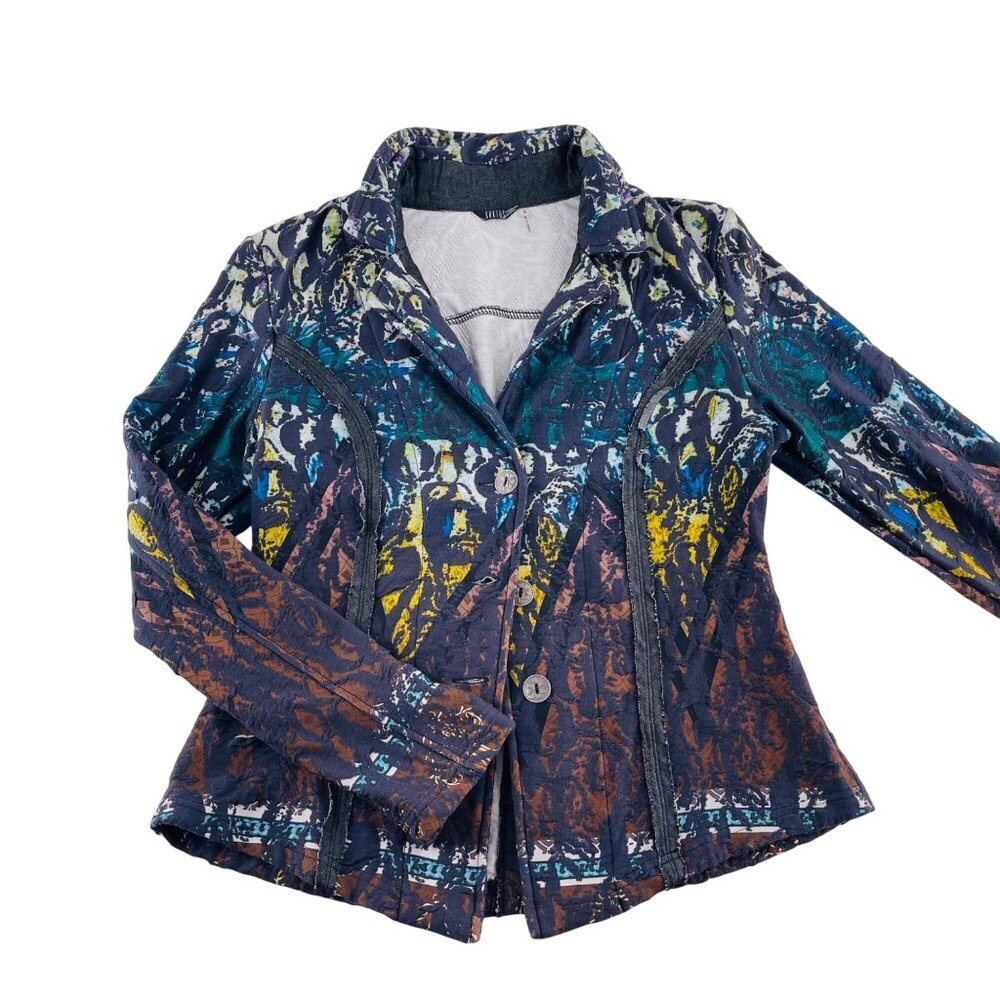 Kaktus Womens Multicolor Metallic Jacket Button Front Size L